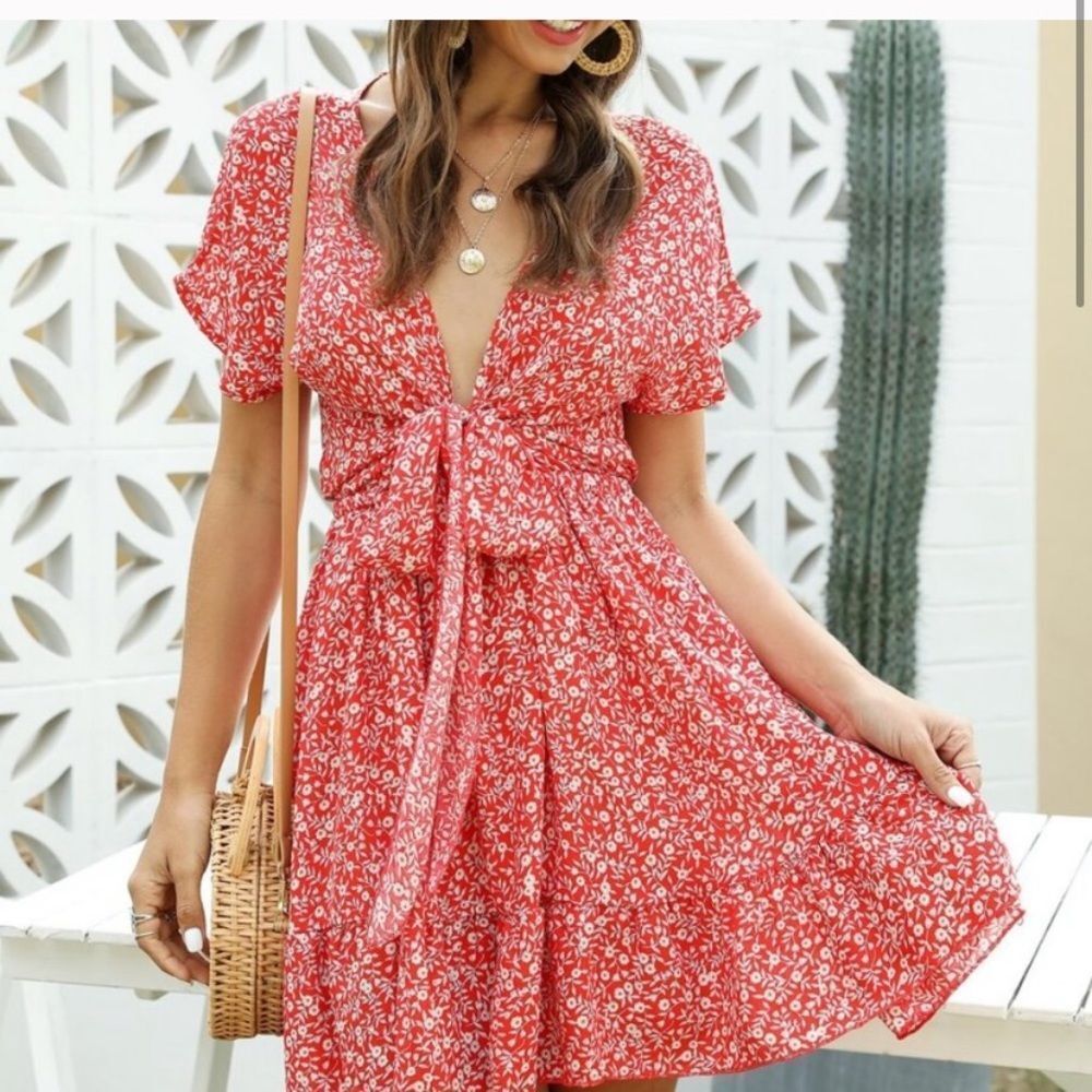 FLORAL REDāMINI DRESS - Picture 6 of 10